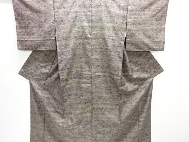 JAPANESE KIMONO / ANTIQUE KIMONO / SILK / HAND WOVEN TSUMUGI / FLORAL PLANTS